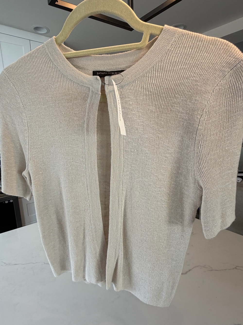 Banana Republic Light Beige Short-Sleeve Knit Cardigan